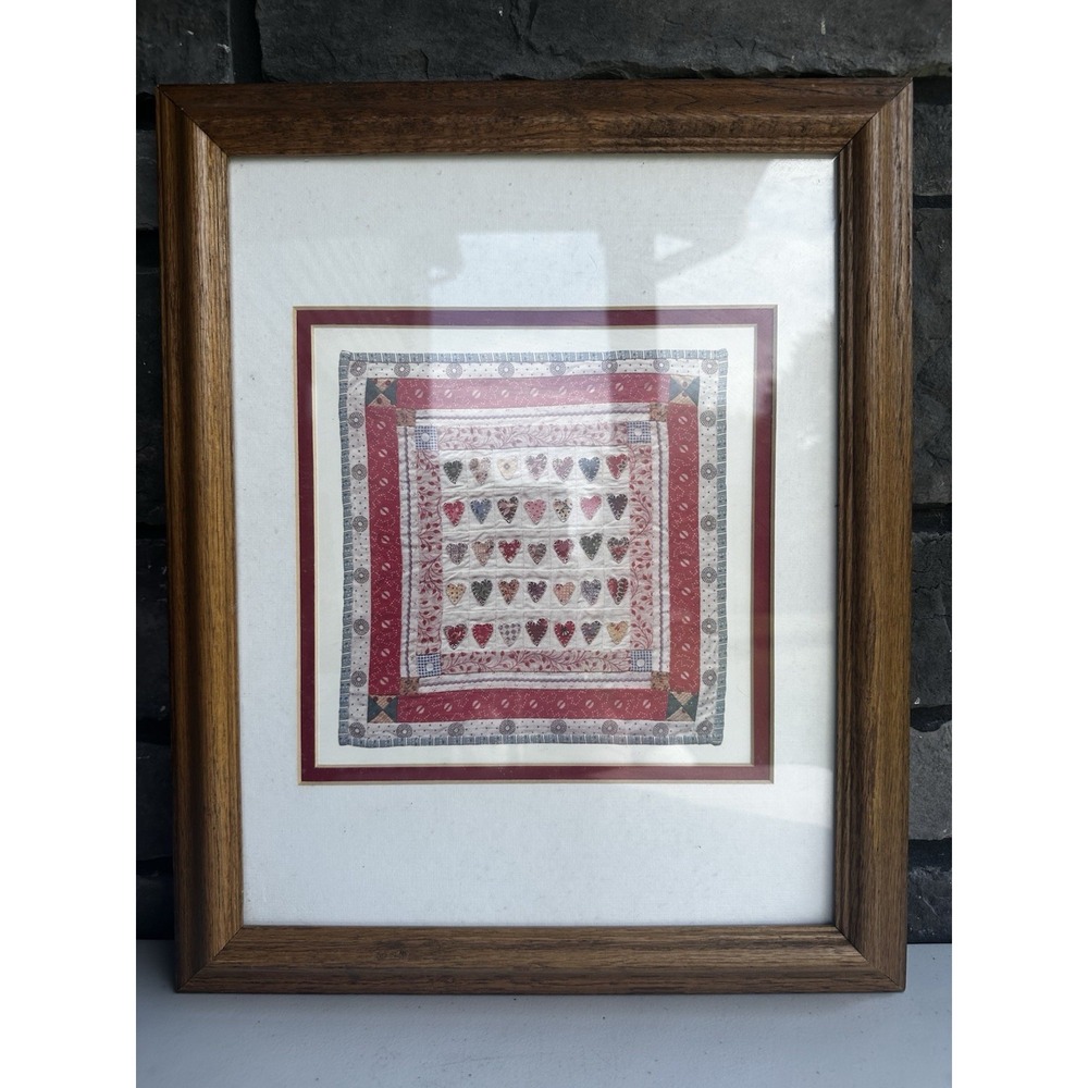 Vintage Framed Kate Adams Art Print Heart Quilt Granny Americana Cottagecore